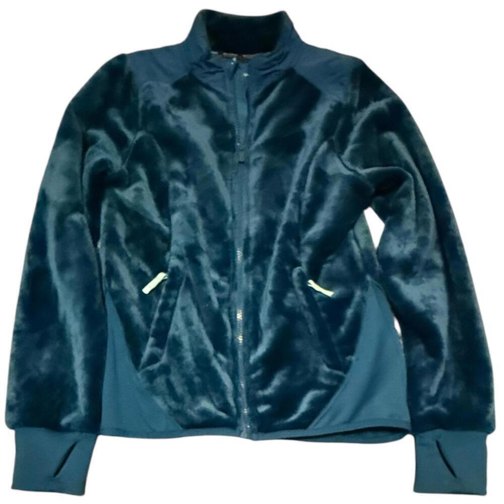 all in motion women's teal blue plush zip-up jacket